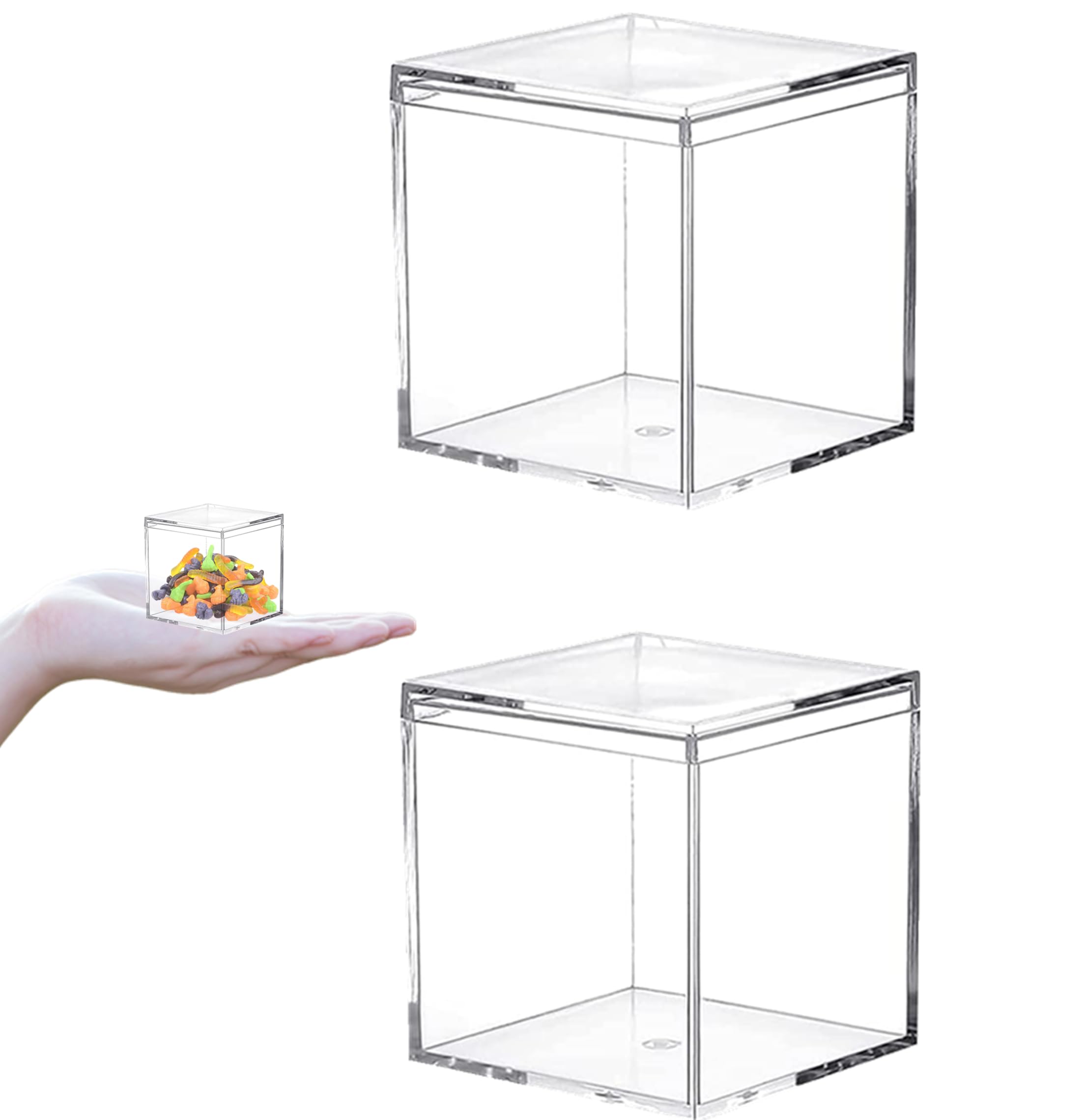 アクリルボックス2個セット Amazon.co.jp: 蓋付きアクリルボックス、2パック 2.6x2.6x2.6インチ